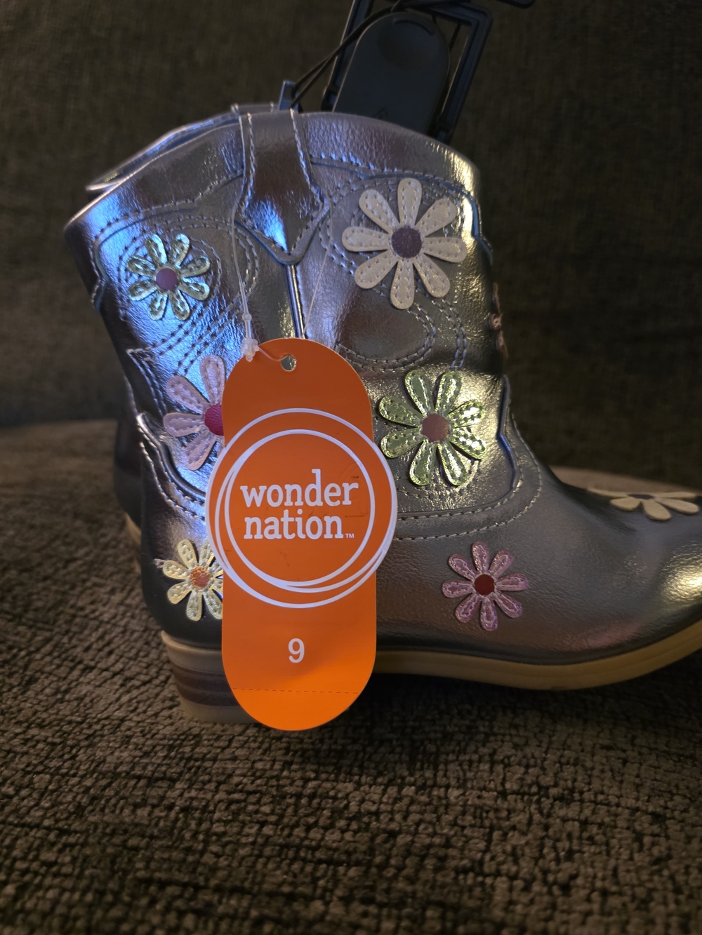Girls Navy Metallic Flower Embellished Boots - Picture 2 of 6